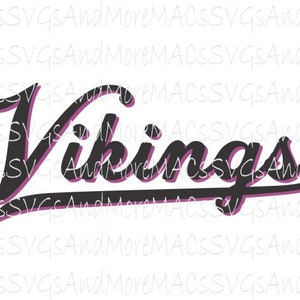 Può includere: Marchio di parola stilizzato in bianco e nero con un contorno viola. Il marchio di parola recita "Vikings".