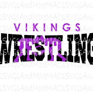 May include: Black and purple graphic design with the text "Vikings Wrestling" in white.