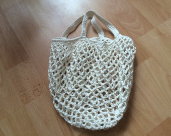 natural-coloured shopping net, crocheted, made of tree...