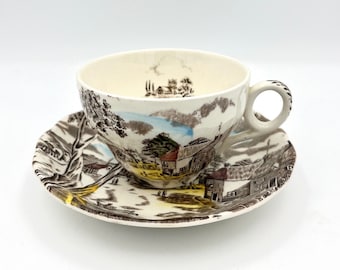 Teetasse und Unterteller Set: W.H. Grindley Tunstall England 'Sunday Morning', englisches Geschirr
