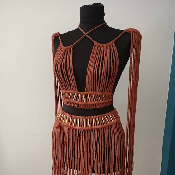 Ensemble 2 pièces Melissa en macramé, robe en macramé, robe de festival hippie bohème, robe faite main, tenue de fille rave