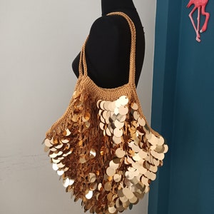 Borsa all'uncinetto con paillettes, borsa fatta a mano, borsa all