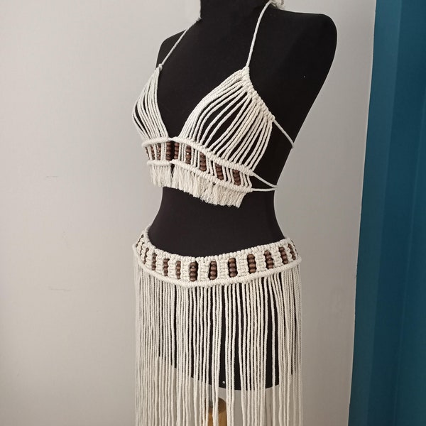 Macrame Skirt Set Tutorial beginner, PDF Pattern, Do it yourself Macrame Dress step by step, macrame Skirt and bra instructions in English