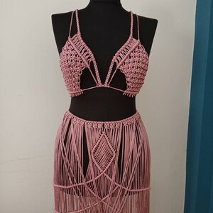 Flower bikini and skirt macrame set