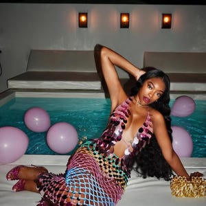 Latto Dress- Handmade Crochet Maxi Dress with Colorful Sequins – Eye-Catching and Shiny Design