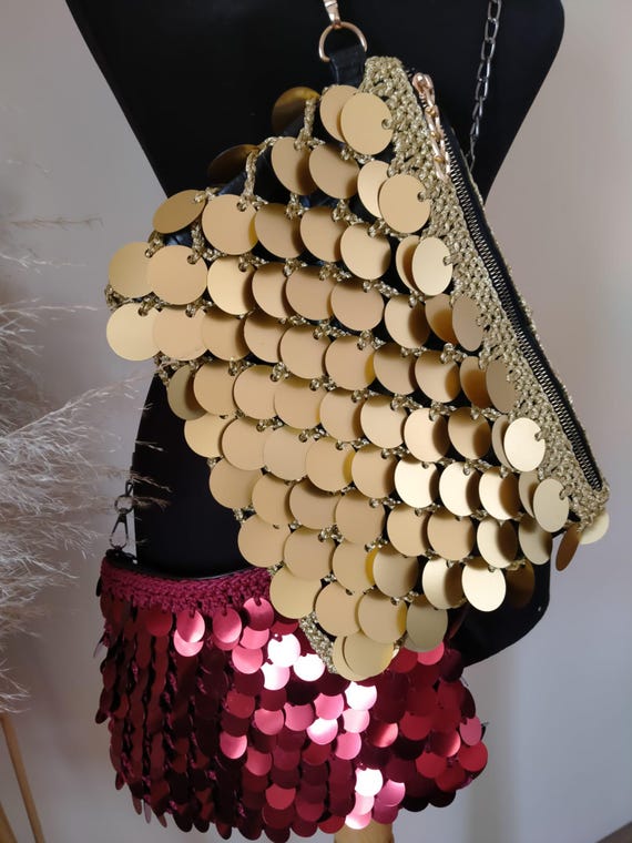 Borsa fatta a mano all'uncinetto con paillettes: regalo perfetto