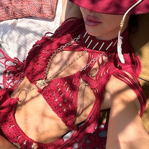 Carol Macrame Dress, Macrame Skirt Set, boho hippie dress, festival costume, macrame swimwear, burning man outfit, New year party dress