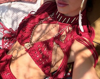 Carol Macrame Dress, Macrame Skirt Set, boho hippie dress, festival costume, macrame swimwear, burning man outfit, New year party dress