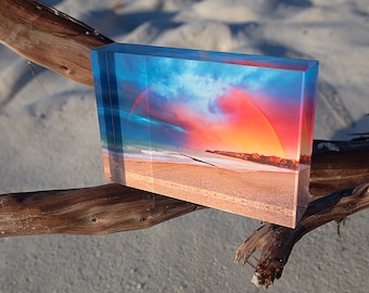 Acrylic photo block, perfect gift, photography gift, beach photo gift, 3D photo block, photo block, birthday gift, Manly rainbow, rainbow