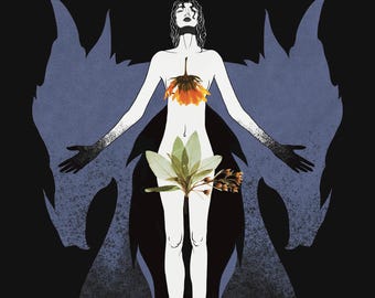 Fury's Firedrakes | 4.25x5.5 Art Print | Greek myth, dragons, fantasy, mystical, dark fairytale, Andromeda