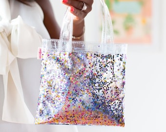 Confetti Itty Bitty Tote, Confetti Tote, Mini Tote, Small Tote, Confetti Bag, Handbag, Vinyl Tote, Vinyl Handbag