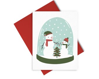 Snow Family Greeting Card, Snow Globe Card, Christmas Card, Holiday Card, Snowmen Card, Snowman Globe