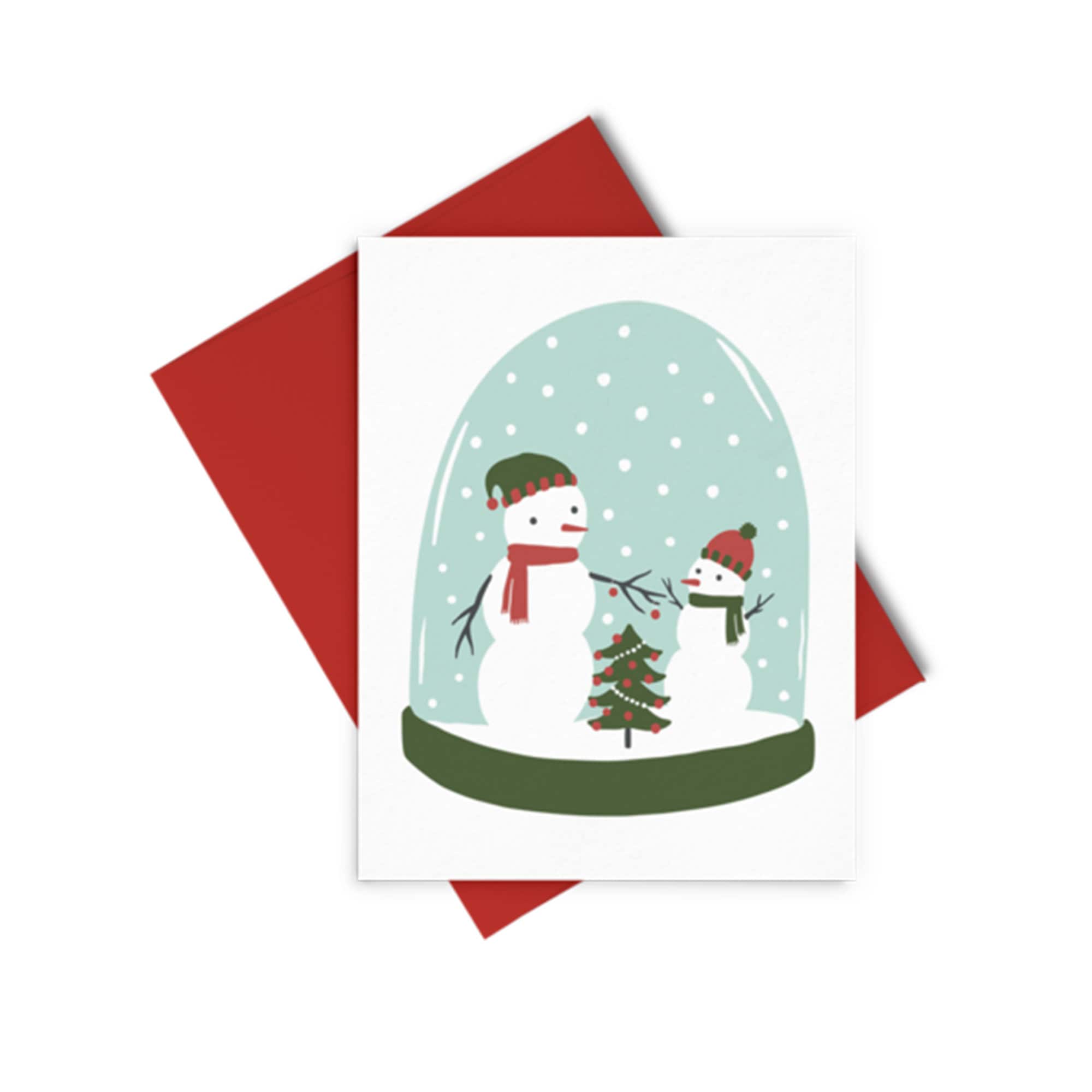 Snow Family Greeting Card, Snow Globe Card, Christmas Card, Holiday Card, Snowmen Card, Snowman Globe