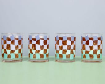 Rocks Glass Set - Peri Carnival Check
