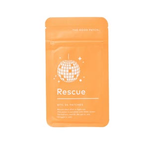 May include: Orange packet labeled "THE GOOD PATCH" with the word "Rescue" and a disco ball graphic. The packet contains 4 patches. Text on the packet says "Bounce back after a night out."