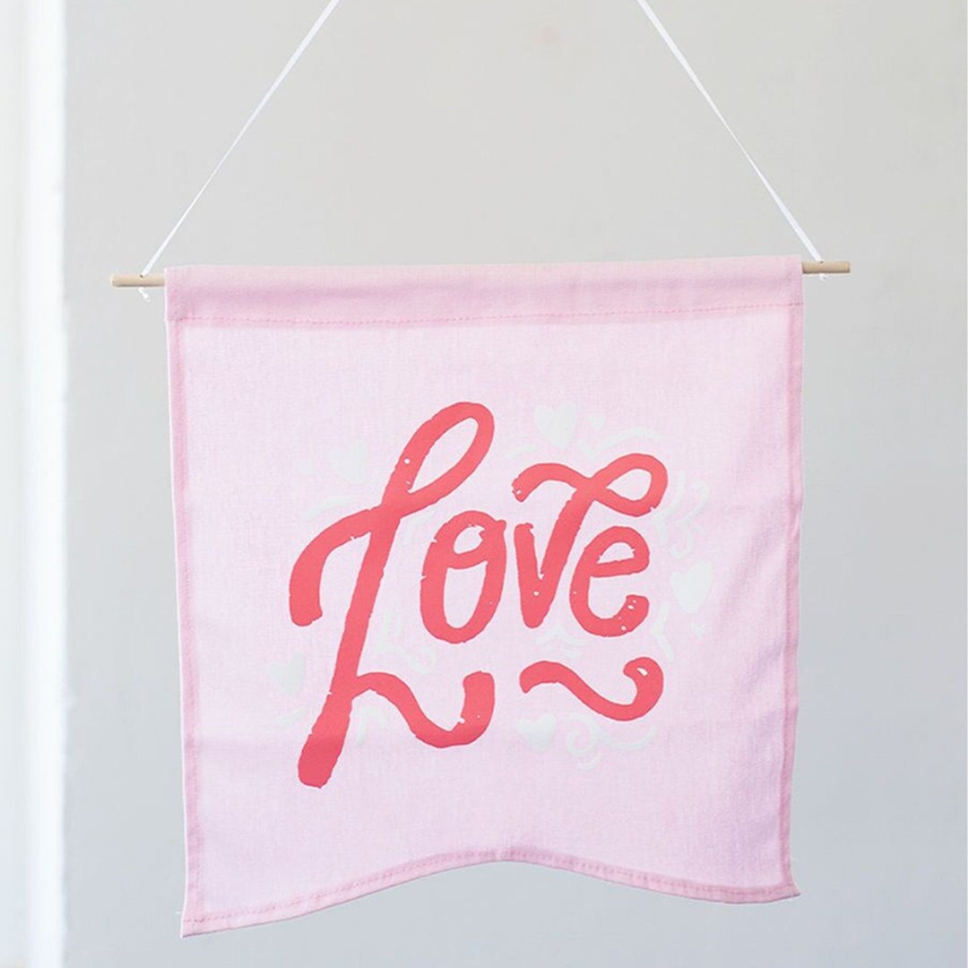 Love Script Wallflower, Pink Banner, Wall Banner, Wall Pennant, Love ...