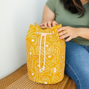 Zen Ladies Bucket Bag Shoulder Bag Retro Style Purse Bucket Purse Yellow Purse Sunset Print Sunset Stripes Bag image 1