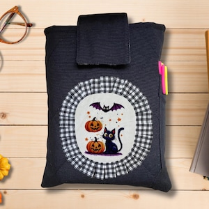 Halloween Book Sleeve: Black Cat & Pumpkin - Padded Book Cover, N30