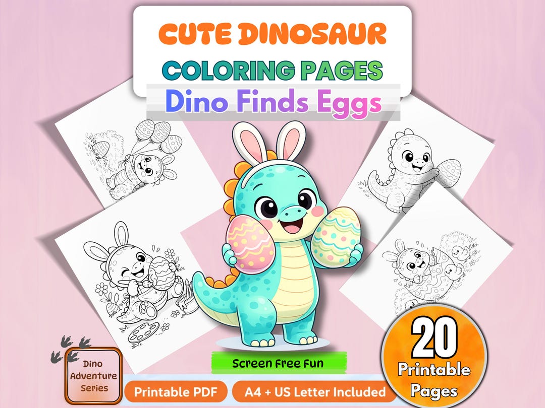 Dinosaur Easter Coloring Pages – 20 Printable Dino Egg Sheets (digital ...