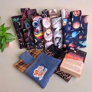 Handmade Padded Book Sleeve with Pockets: Unique Fabric Protector, N27