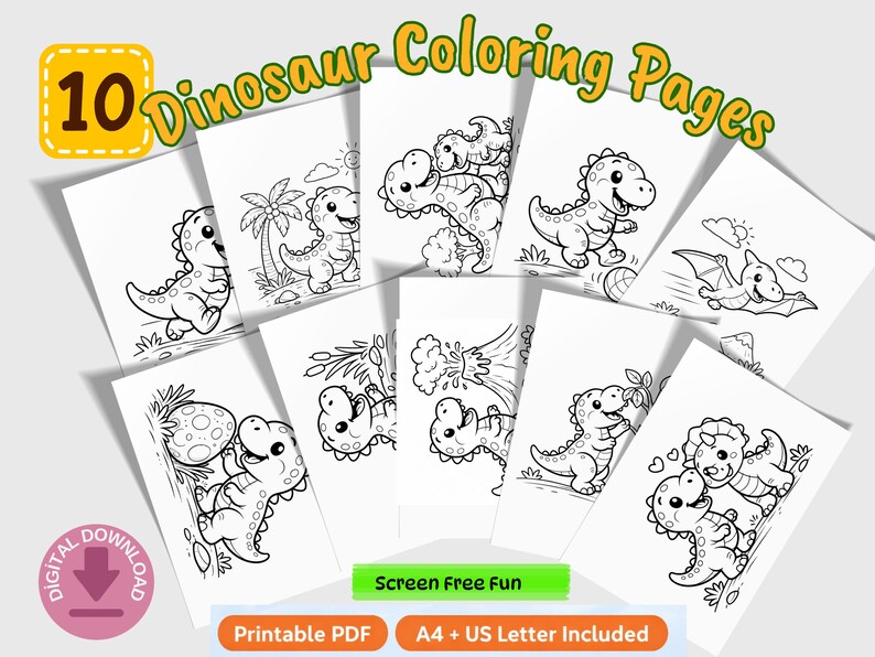 10 Dinosaur Coloring Pages for Kids | Printable Dino Sheets (PDF ...