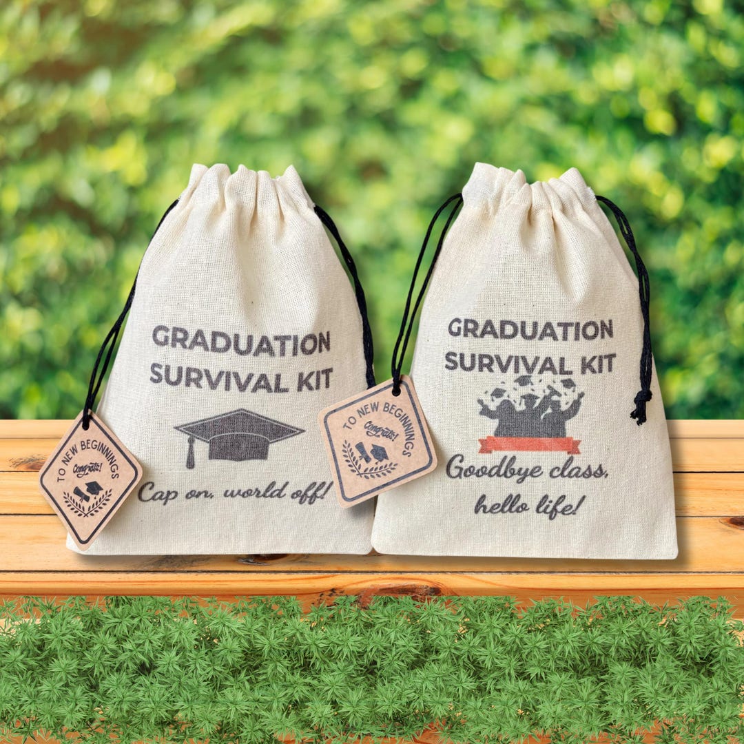 Graduation Survival Kit – Handmade Cotton Gift Pouch With Kraft Tag ...