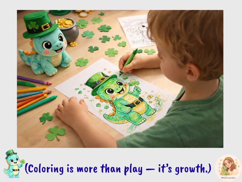 St. Patrick's Day Dinosaur Coloring Pages – Lucky Shamrock Dino ...