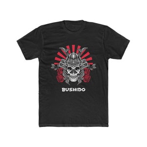 Samurai Skull Tshirt Bushido Men&#39;s Cotton Crew Tee