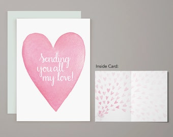 Sending Love Greeting Card | Encouragement Card | Notecard | Watercolor Greeting Card | Hearts | Sending You All My Love