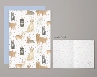 Party Dogs Greeting Card | Birthday Card | Notecard | Watercolor Greeting Card | Birthday Dog Party Hats | Celebrate
