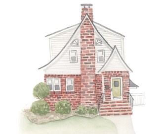 Custom House Watercolor Portrait | Hand-Painted Home Art