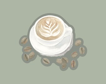 Latte Cup Sticker | Watercolor Coffee Art, Waterproof