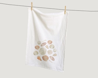 Seashells Kitchen Tea Towel | 100% Cotton Dish Towel | Watercolor Shell Painted Textile | Beach Ocean | Everyday | Hostess Gift | Home Decor