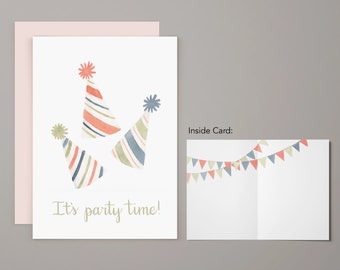 Party Time Greeting Card | Birthday Card | Notecard | Watercolor Greeting Card | Happy Birthday Party Hat | Celebrate Banner