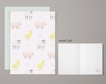 Animal Trio Greeting Card | Baby Shower Card | Notecard | Watercolor Greeting Card | Pig | Duck | Sheep |Welcone Baby