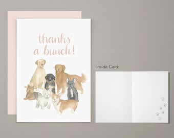 Thanks a Bunch Dogs Greeting Card | Thank You | Thanks Notecard | Watercolor Greeting Card | Puppy | Pets | Animals | Gratitude