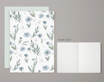 Blue Floral Watercolor Greeting Card | Green Stripe