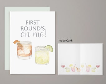 First Round's on Me Greeting Card | Birthday Card | Notecard | Watercolor Greeting Card | Congrats | Congratulations | Celebrate