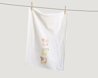 Drinks Kitchen Tea Towel | 100% Cotton Dish Towel | Watercolor Cocktail Painted Textile | Bar | Everyday | Hostess Gift | Home Decor