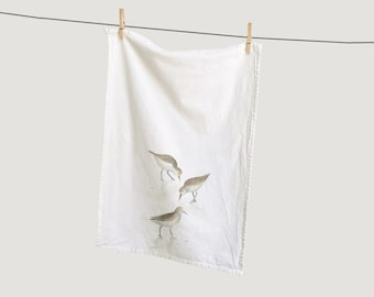 Sandpiper Kitchen Tea Towel | 100% Cotton Dish Towel | Watercolor Bird Painted Textile | Beach Ocean | Everyday | Hostess Gift | Home Decor