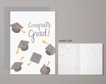 Congrats Grad Greeting Card | Celebration Card | Graduation Cap Card | Celebratory Notecard | Congratulations | Watercolor Greeting Card