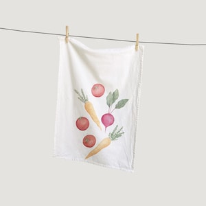 Vegetable Kitchen Tea Towel | 100% Cotton Dish Towel | Watercolor Vegetables Painted Textile | Everyday | Hostess Gift | Home Decor