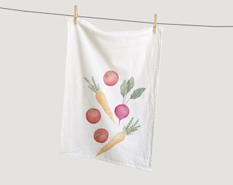 Vegetable Kitchen Tea Towel | 100% Cotton Dish Towel | Watercolor Vegetables Painted Textile | Everyday | Hostess Gift | Home Decor