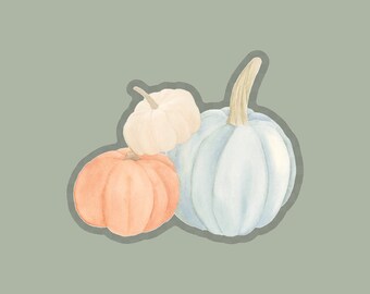 Pumpkin Sticker | Watercolor Harvest Halloween Sticker | Waterproof | Orange | Blue | Fall