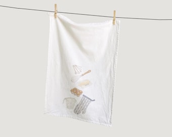 Baking Kitchen Tea Towel | 100% Cotton Dish Towel | Watercolor Ingredients Painted Textile | Everyday | Hostess Gift | Home Decor