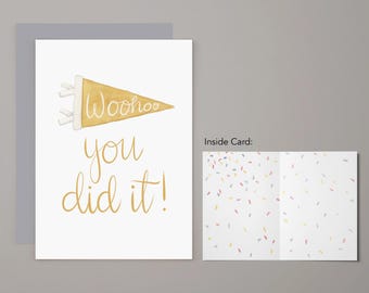 You Did It Pennant Greeting Card | Celebration Card | Woohoo | Graduation | Celebratory Notecard | Congratulations | Watercolor
