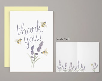 Thank you Lavender Greeting Card | Thank You Card | Thanks Notecard | Watercolor Greeting Card | Lavender and Bees