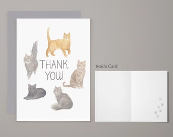 Watercolor Cats Thank You Card | Hand-Lettered Gratitude Notecard