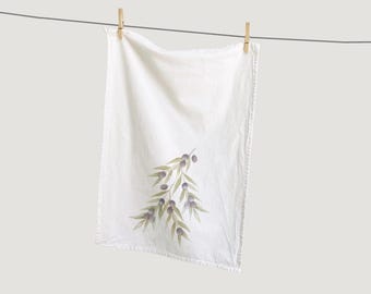 Watercolor Olive Branch Kitchen Towel | 100% Cotton Dish Towel