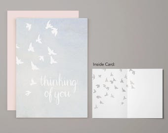Thinking of You Birds Greeting Card | Support Empathy Card | Notecard | Watercolor Greeting Card | Sky | Flock of Birds
